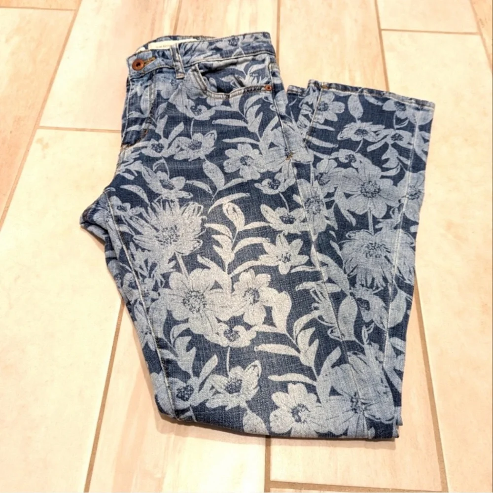 Pilcro Blue floral print Straight Leg Jeans Retro Wash Anthropologie - Picture 3 of 11